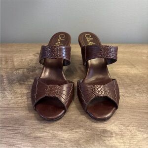 Cole Haan Air Huarache Slide Wedge Sandal Womens Size 6B Slip On Leather Carob